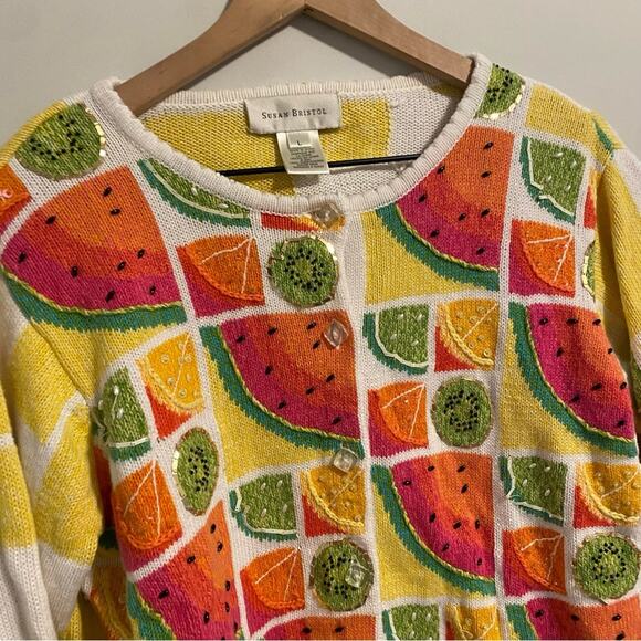 Vintage Susan Bristol Fruit Beaded Sweater Medium - Picture 10 of 13